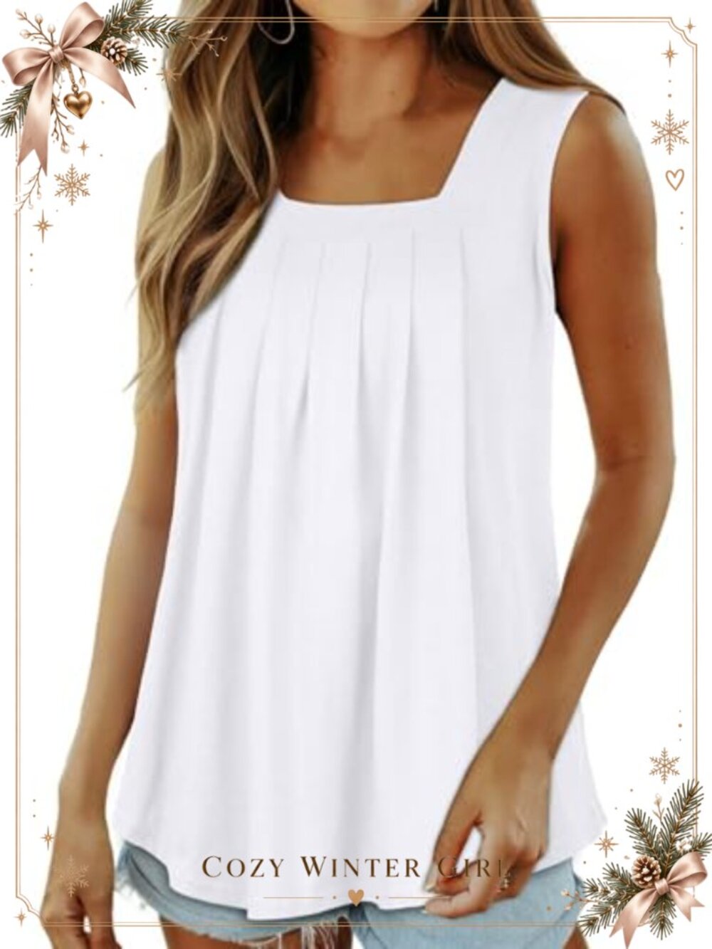 Women's Square Neck Tank Top Sleeveless Loose Flowy Summer Cami